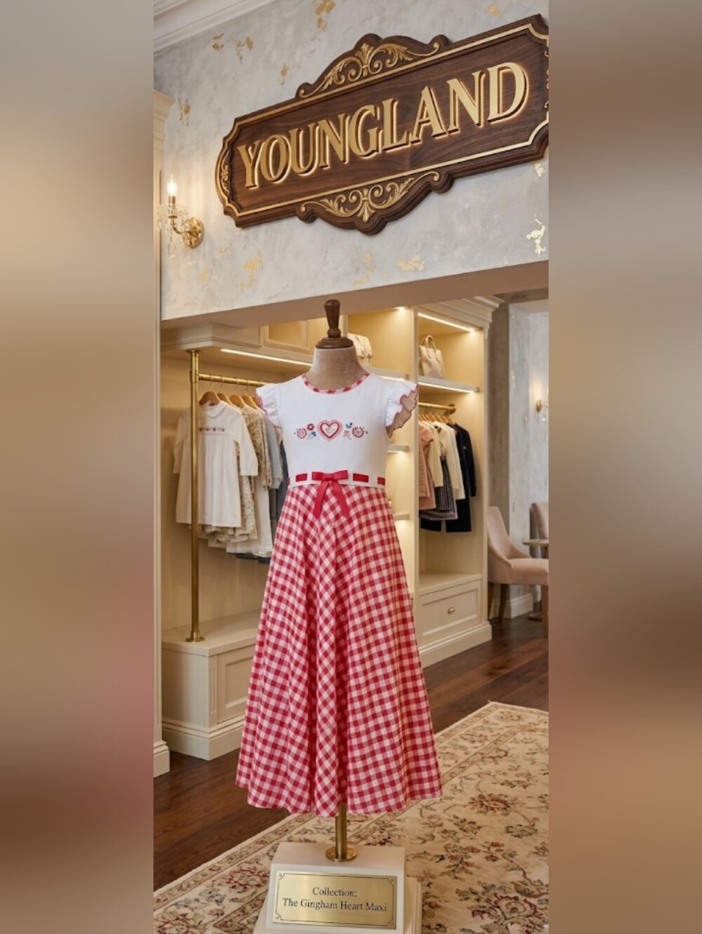 🤍YOUNGLAND Girls Size 12 Gingham Heart Maxi Dress NWOT Excellent Condition🤍